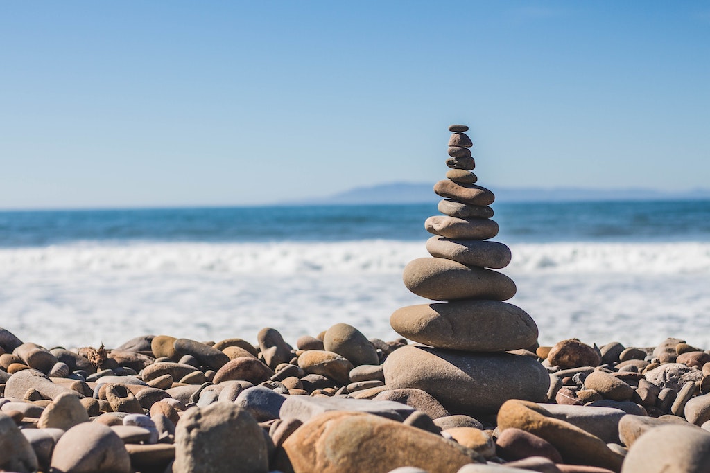 stack of stones by ocean